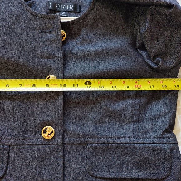 Kasper Dark Grey Cotton Blend Stretchy Jean Gold Gold Anchor Button Blazer (6P) - Picture 11 of 13